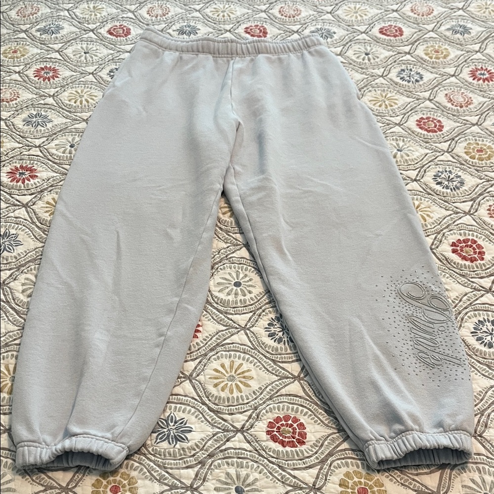 PINK VS sweatpants in light blue w/ sparkly PINK, size M.